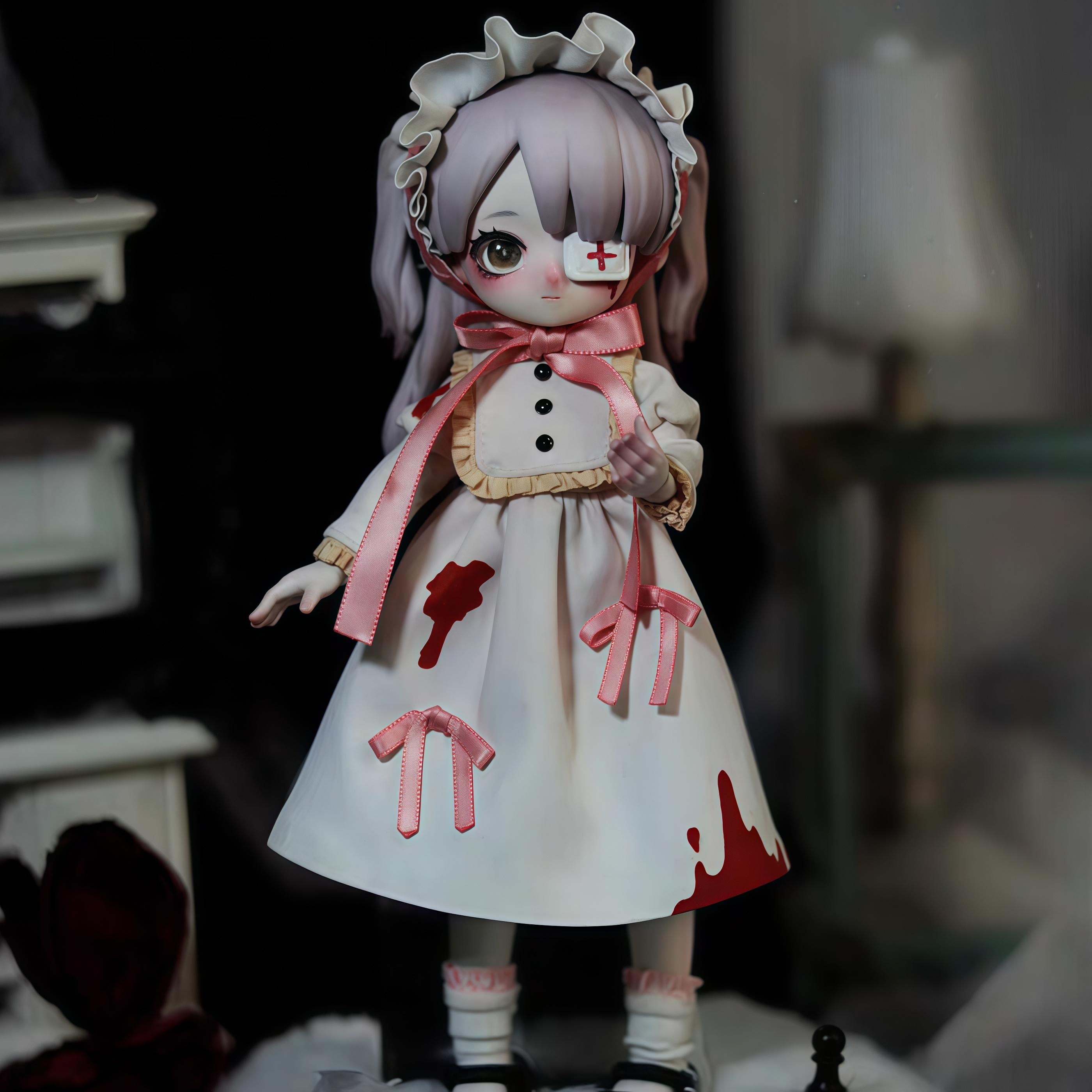 NYSSA Nessa Gothic Nightmare Series Articulated Doll 12-inch BJD Character with Dark Details PVC ABS Cotton Fiber Gradient Painting 7 Items Including Hidden Zombie Bride