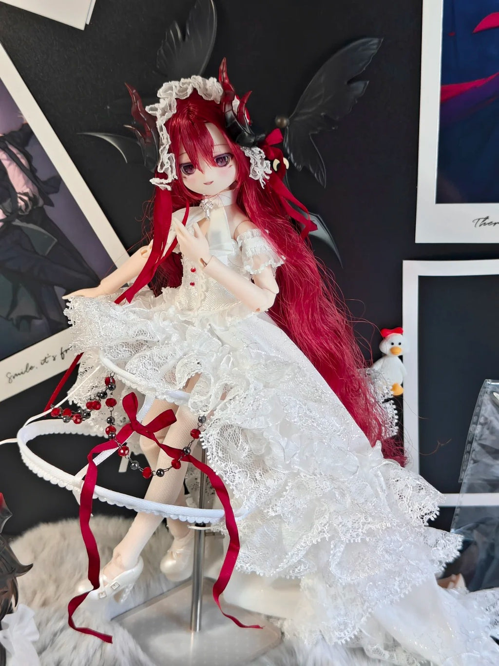"Order of Time" & "Music Box" Series – Red-haired, White-dressed Demon Girl – BJD-style Articulated Figure – Collectible Complete Doll