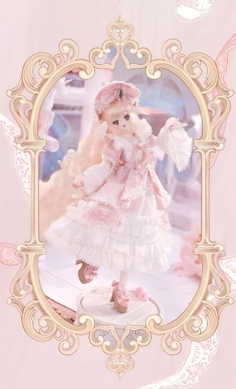 Mi Tian 4th Generation "Poem of Feather Mist" Love Dove BJD Doll – Fully Articulated Angel-Style Doll in Pink & White Dress