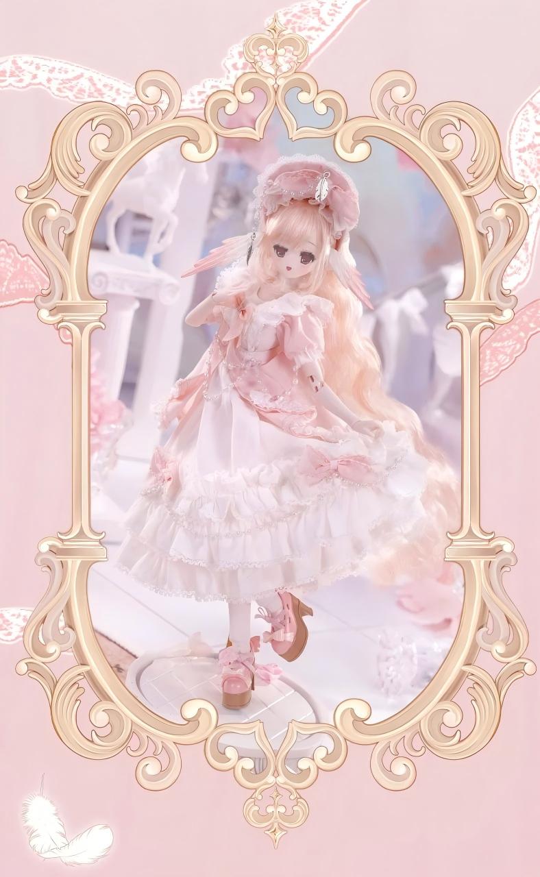 Mi Tian 4th Generation "Poem of Feather Mist" Love Dove BJD Doll – Fully Articulated Angel-Style Doll in Pink & White Dress