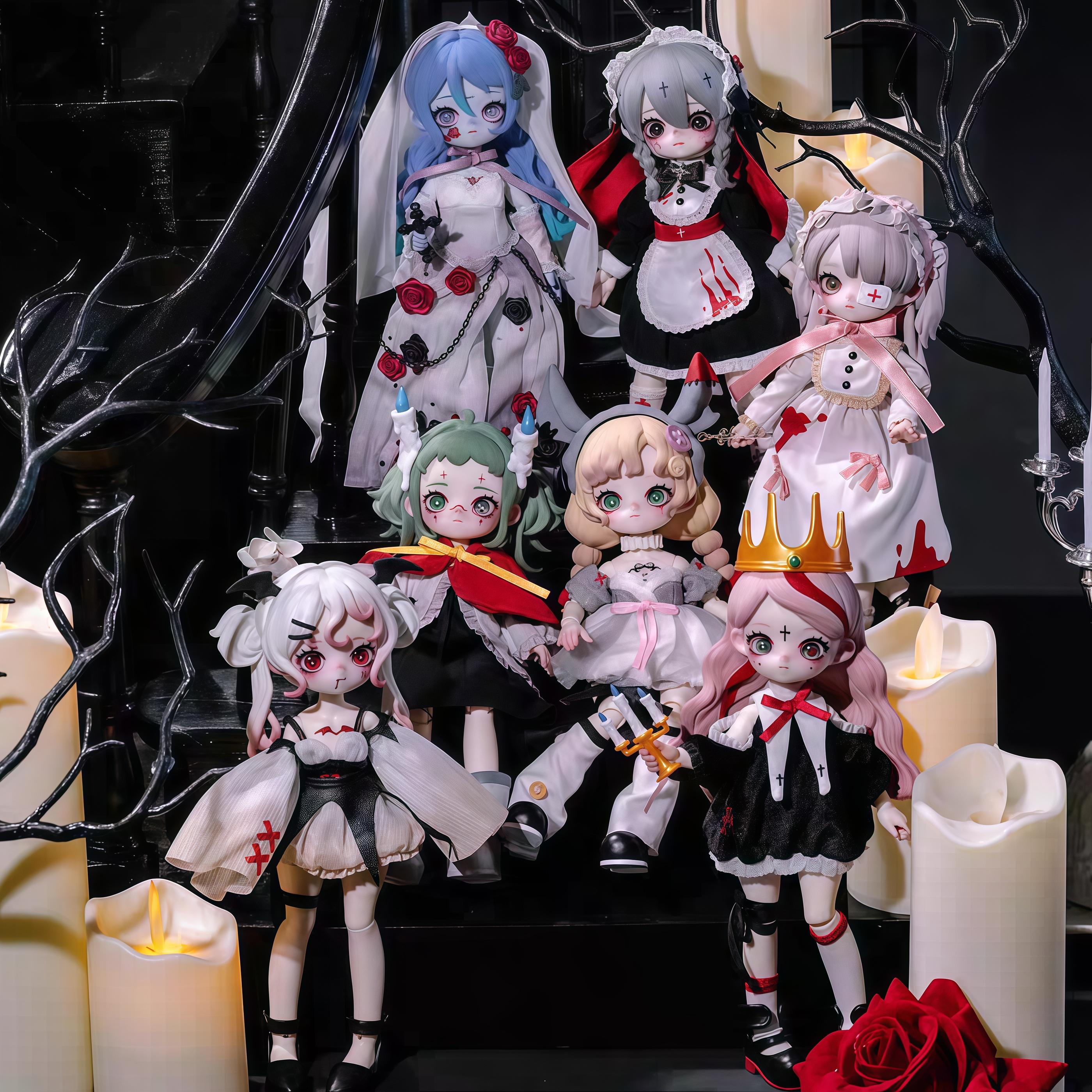 NYSSA Nessa Gothic Nightmare Series Articulated Doll 12-inch BJD Character with Dark Details PVC ABS Cotton Fiber Gradient Painting 7 Items Including Hidden Zombie Bride