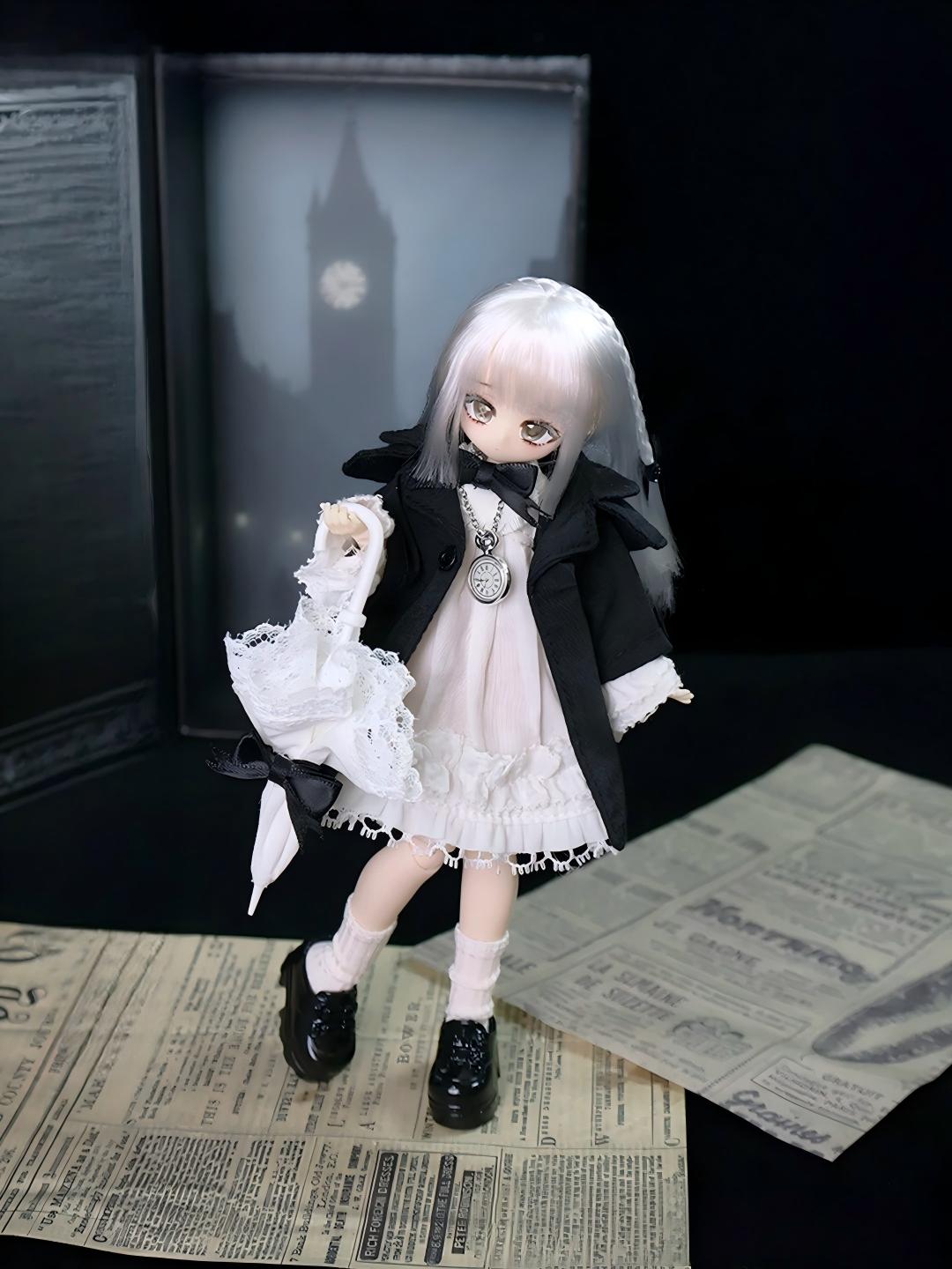 Mist-Veiled｜Fully Articulated Doll with White Hair, Rabbit Ears, and Top Hat – Vintage British-Style Gift