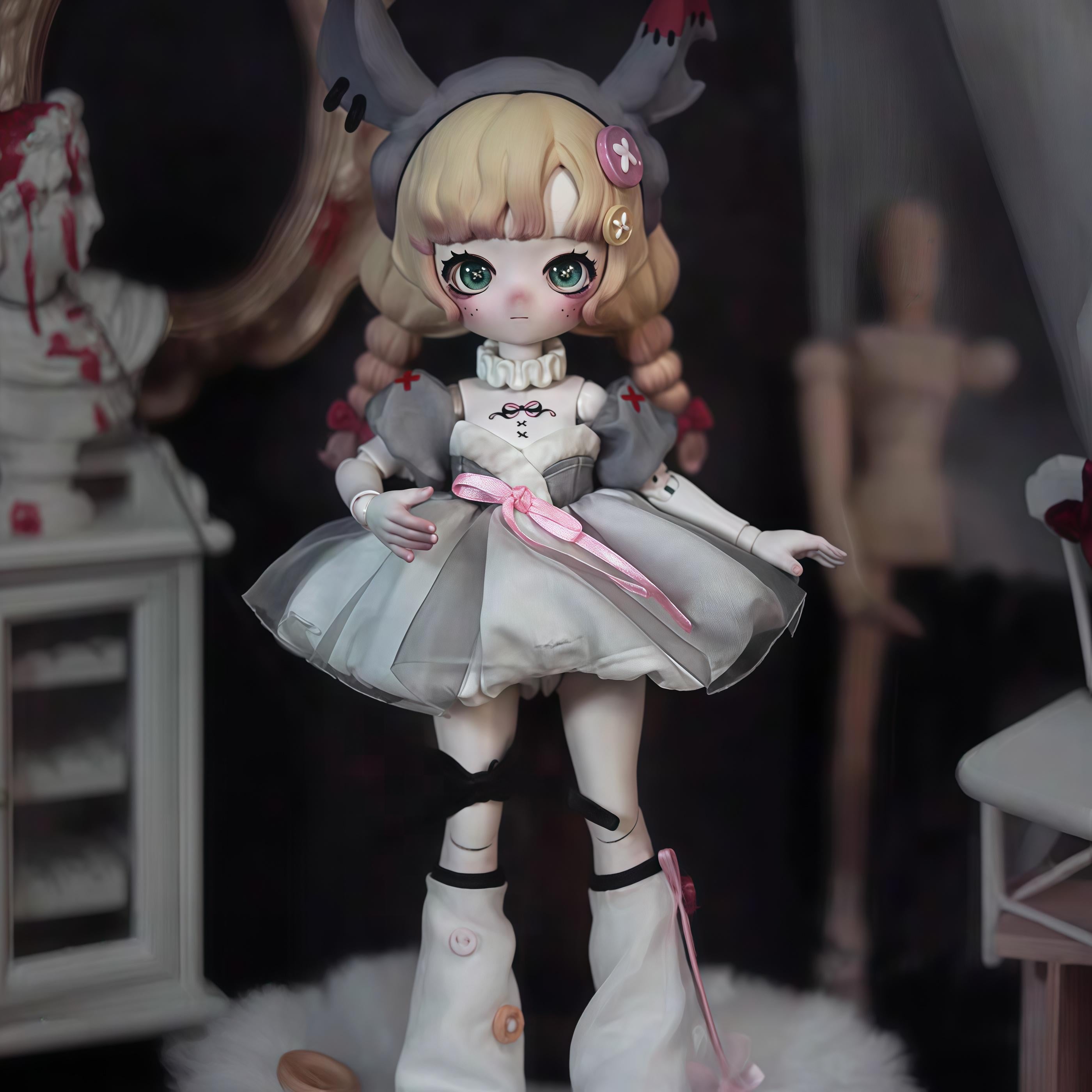 NYSSA Nessa Gothic Nightmare Series Articulated Doll 12-inch BJD Character with Dark Details PVC ABS Cotton Fiber Gradient Painting 7 Items Including Hidden Zombie Bride