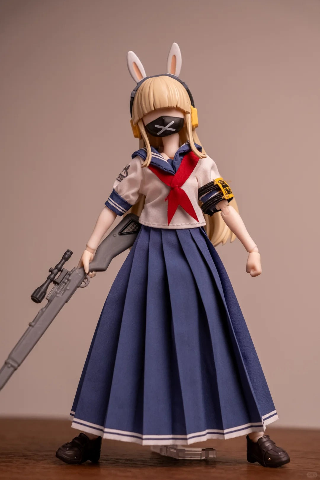 "Mao Tu" Rabbit-Ear Headset Sailor Suit Articulated Figure – Includes Interchangeable Faceplates, Tactical Accessories, and Trendy Collectible Doll Elements.