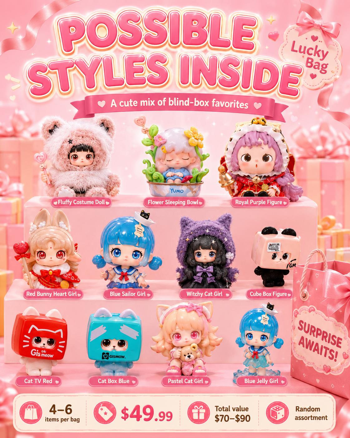Kawaii Surprise Lucky Bag - 4–6 Trendy Toys Inside