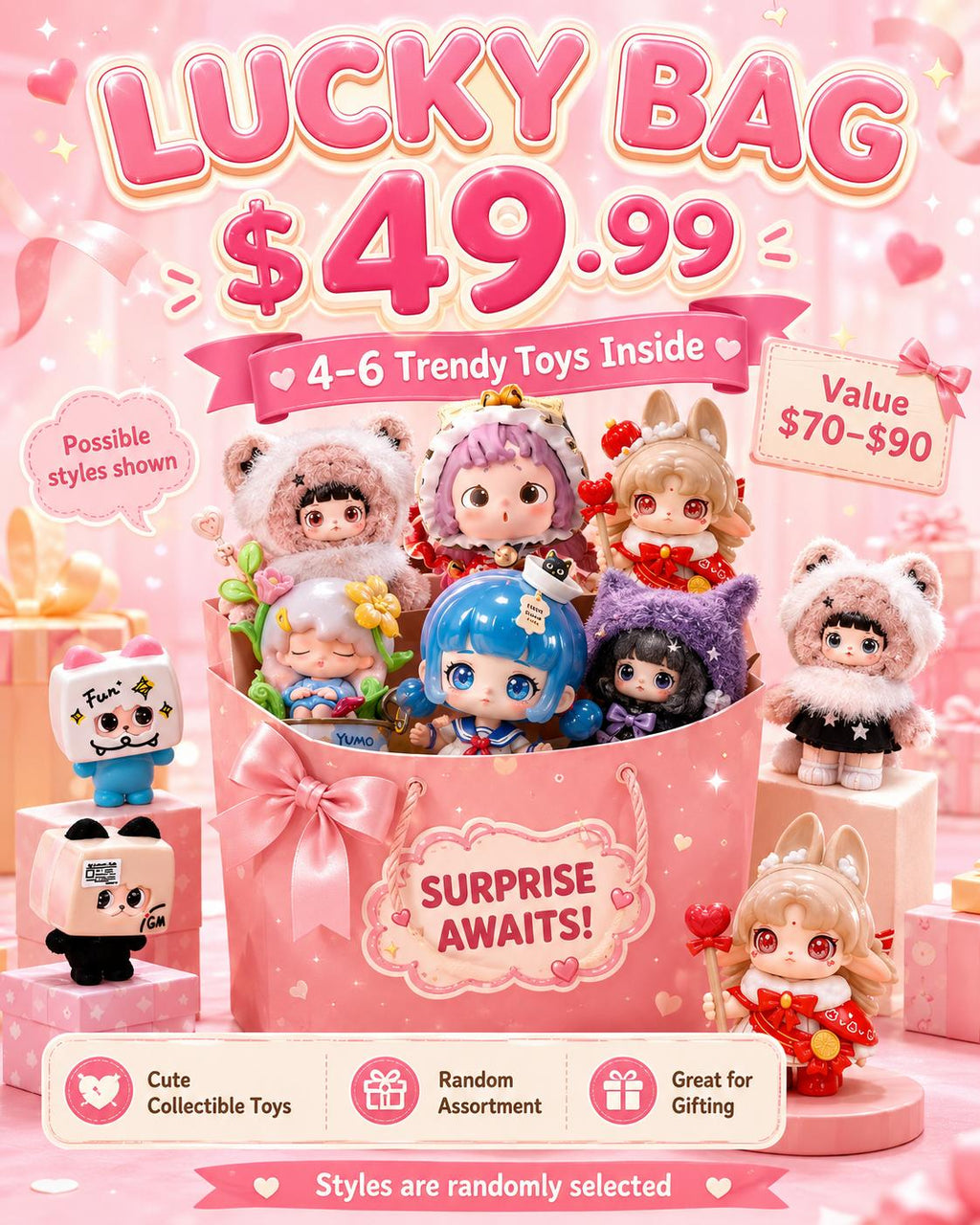 Kawaii Surprise Lucky Bag - 4–6 Trendy Toys Inside