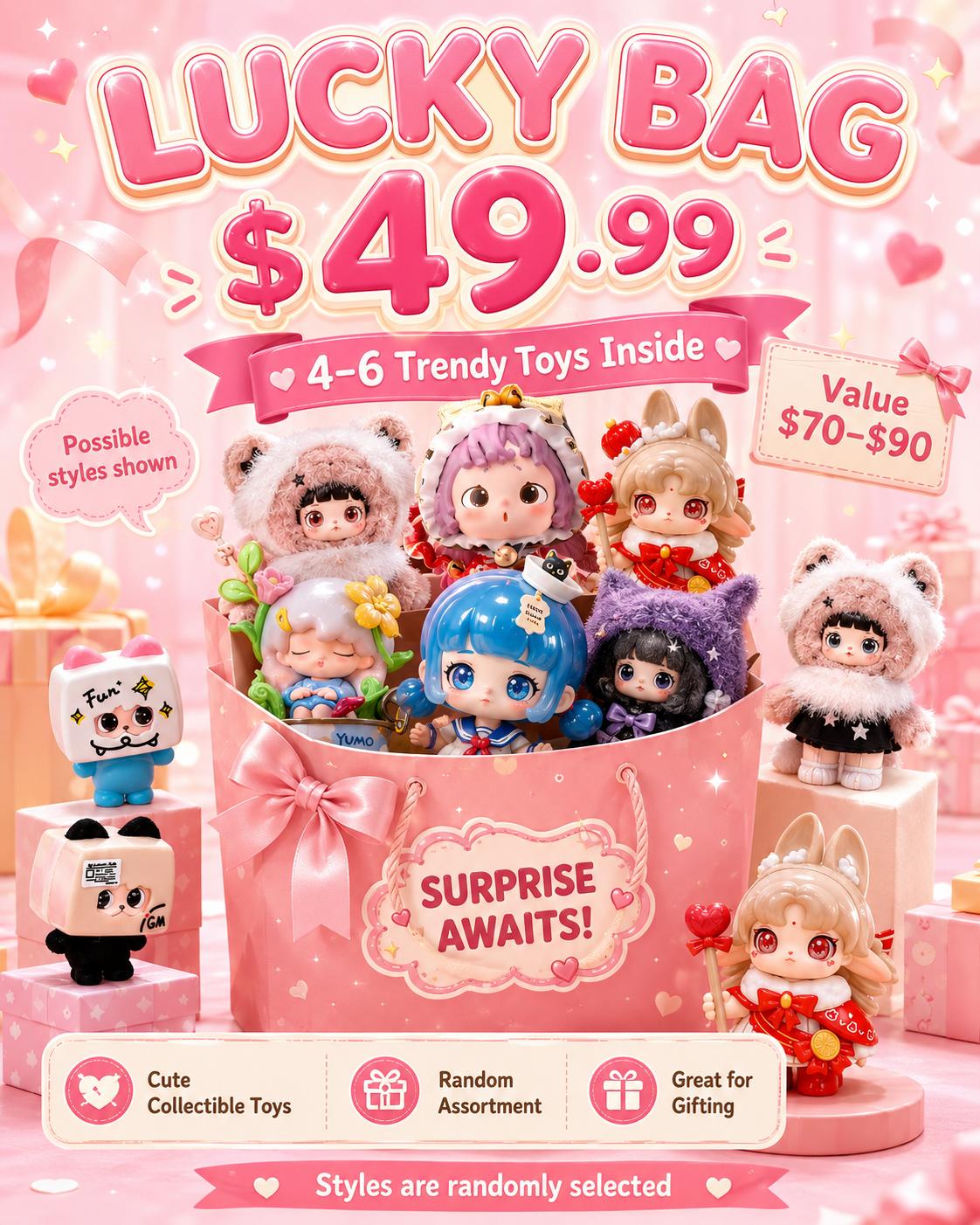 Kawaii Surprise Lucky Bag - 4–6 Trendy Toys Inside