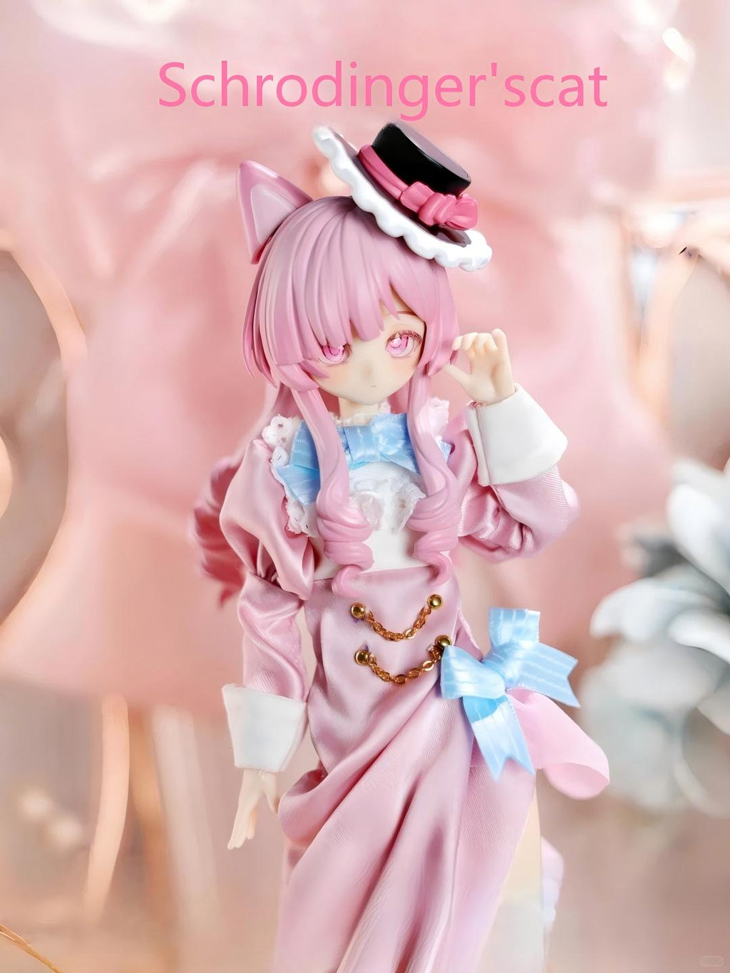 Schrödinger's Cat Blister-Pack Figure: Articulated Cat-Eared Figure in a Pink Dress – Trendy Collectible Art Toy